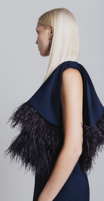 Catherine Regehr Style #One Shoulder Feather Bow Gown #2 default Blueberry thumbnail