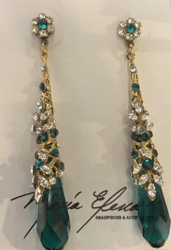 Maria Elena Accessories Style #Charlize E 513 G #5 Antique Gold/Emerald thumbnail