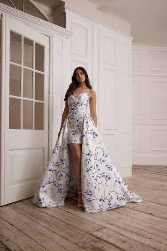 Suzanne Neville Style #Delphinium Dress & Detachable Skirt #0 default Ivory/Blue thumbnail