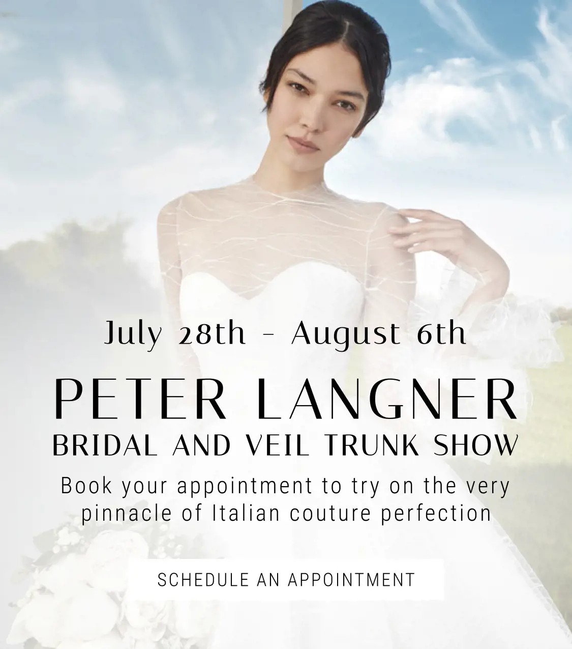 "Peter Langner Bridal And Veil Trunk Show" banner for mobile